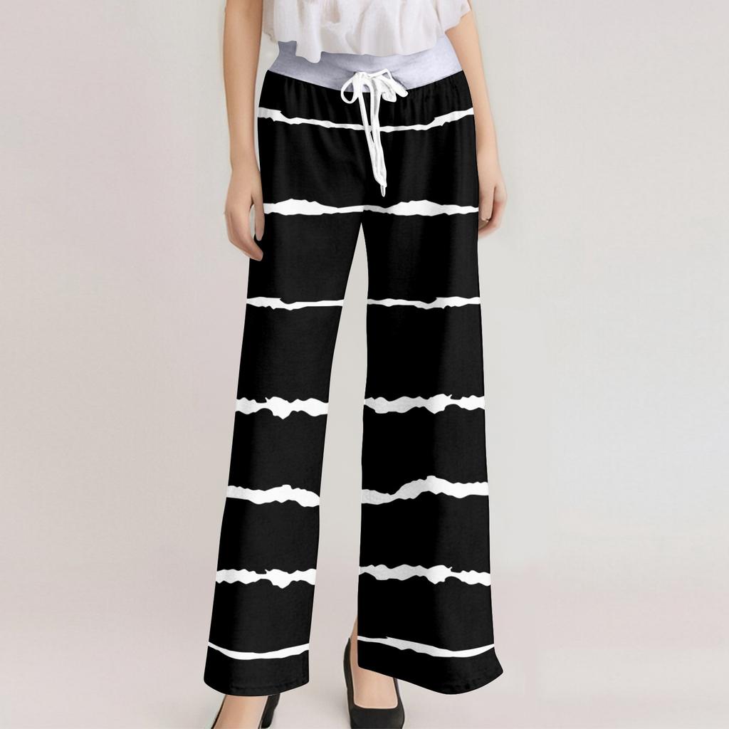 Женские модные повседневные удобные пижамные штаны с принтом в полоску, широкие брюки на шнурке