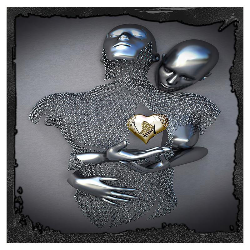 3D Visual Gold Silver Metal Figure Art Statue Canvas Painting Romantic Abstract Posters and Prints Wall Pictures Modern Home Decor for Living Room