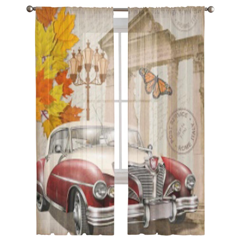 Римский винтажный постер с автомобилем, прозрачная занавеска для гостиной, спальни, вуаль, занавески для окон, занавески из органзы, вечерние тюлевые шторы