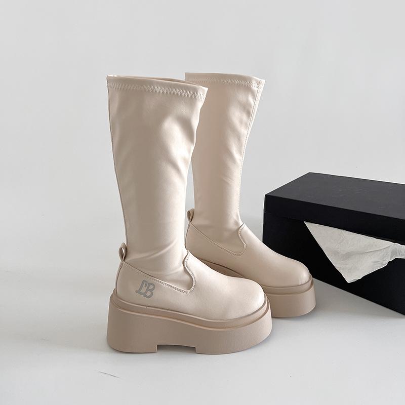 Модные осенне-зимние женские ботфорты до колена, модные, удобные, из мягкой кожи, на платформе и каблуке, длинные ботильоны, трендовые женские сапоги