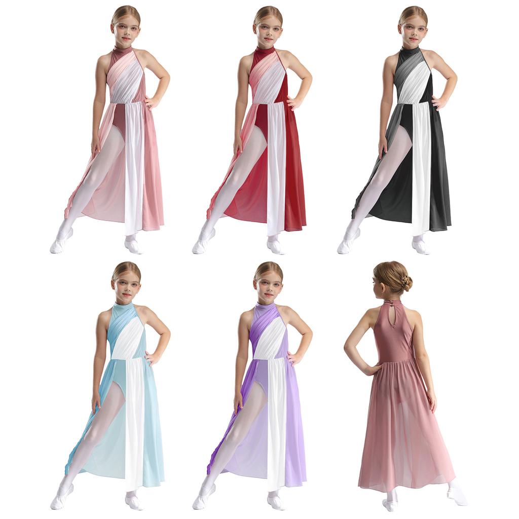 Детское балетное лирическое танцевальное платье для девочек, цветной сетчатый гимнастический купальник с юбкой, современный танцевальный костюм для фигурного катания