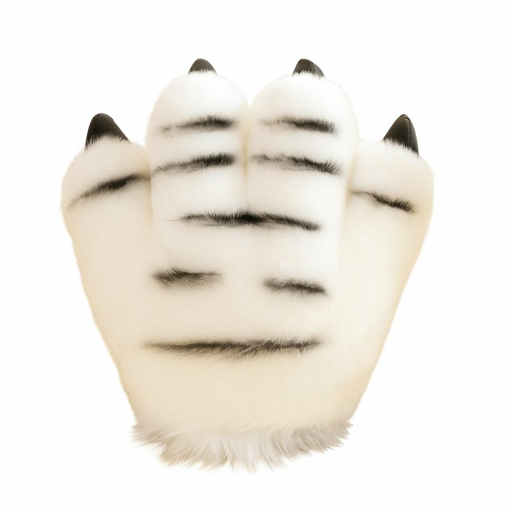 Fluffy Texture Plush Gloves Striped Design Costume Mittens  Cosplay Costume Accessories