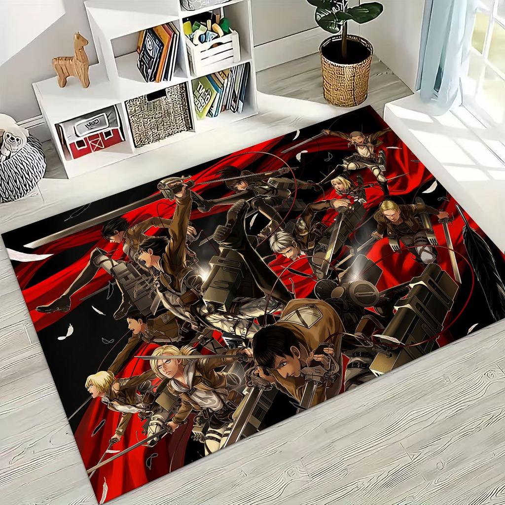 Anime Attack On Titan Eren Mikasa Cartoon Rug for Bedroom Living Room Sofa Home Doormat Decor,Kids Play Non-slip Floor Mat Gift