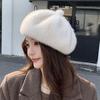 Women Fluffy Fur Beret Cap Solid Color Plush Warm Octagonal Hat for Lady Female Casual Anti-Cold Mink Velvet Pumpkin Hats