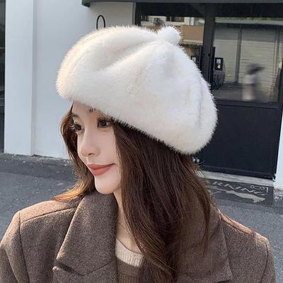 Женский пушистый меховой берет однотонный плюшевый теплый восьмиугольный головной убор для леди женский повседневный противохолодный норковый бархат тыквенные шляпы