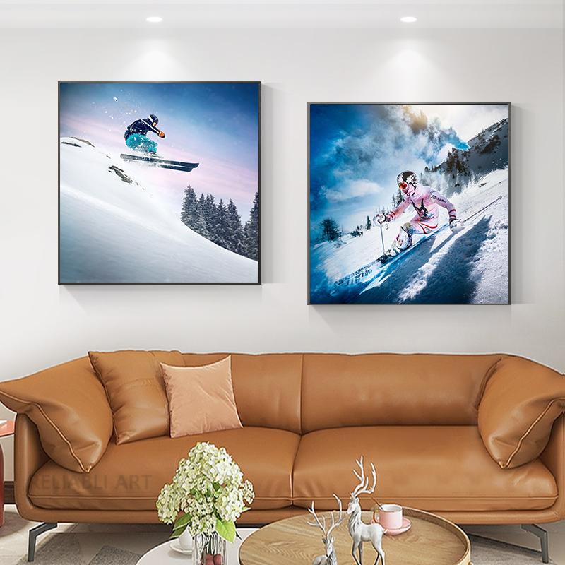 Лыжный спорт, холст, картина, настенное искусство, снежный горный пейзаж, фотографии, Настенный декор, современное украшение для гостиной, дома, Куадрос