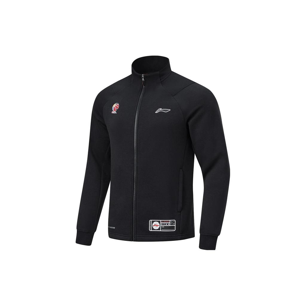 Li Ning CBA Series Professional Basketball Logo Printed Stand Otter Holder Cardigan Sweatshirt Men sweatshirt Black AWDT889-1