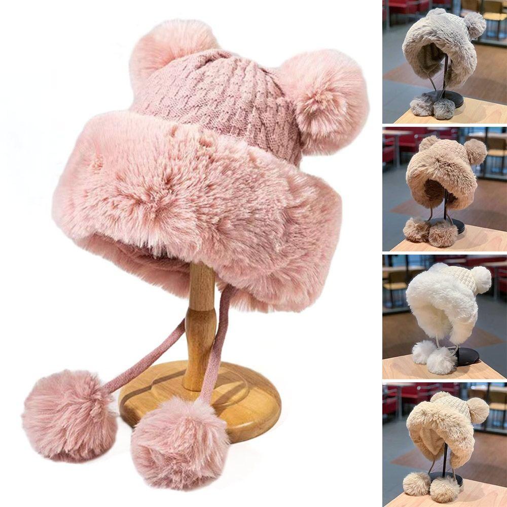 Кавайная плюшевая шапка, утолщенная шапка для защиты ушей, бархатная зимняя шапка для женщин