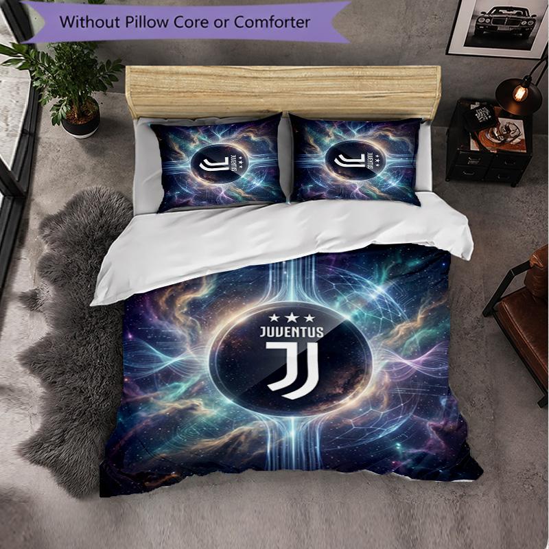 Juventus FC Pattern 3 Pieces Bedding Set Soft Microfiber Duvet Cover with Pillow Cases for Bedroom