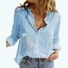 Women Fashion Lapel Neck Cotton Linen Blouses Summer&fall Floral Print Top Female Casual Loose Buttoned Long Sleeve T-shirt