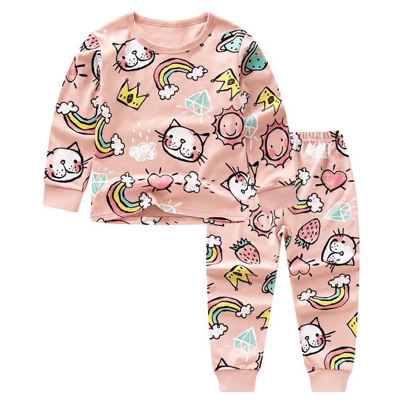 Children's thermal underwear, multi-color cartoon printing, cotton material, two-piece set of boys and girls pajamas in autumn and winter