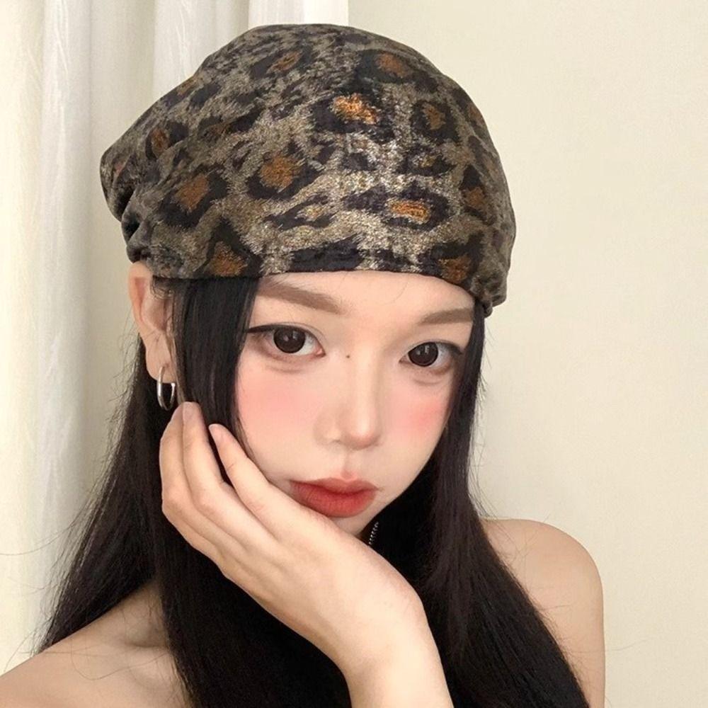 Sweet Leopard Print Headscarf Star Punk Bandana Elegant Y2k Print Turban Spice Girls