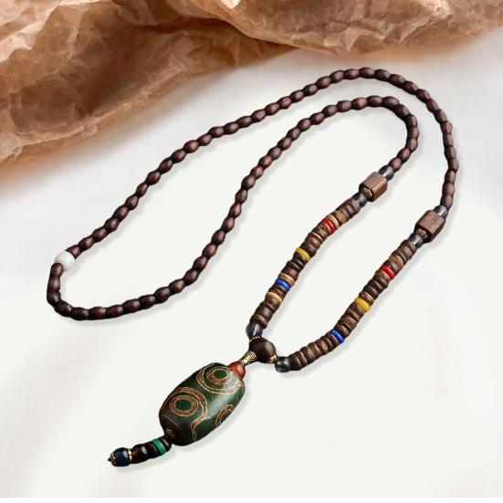 Style Vintage Pendant Necklace Ethnic Wood Beaded Handmade Women Sweater Necklace Jewelry Gift Fashion Accessories