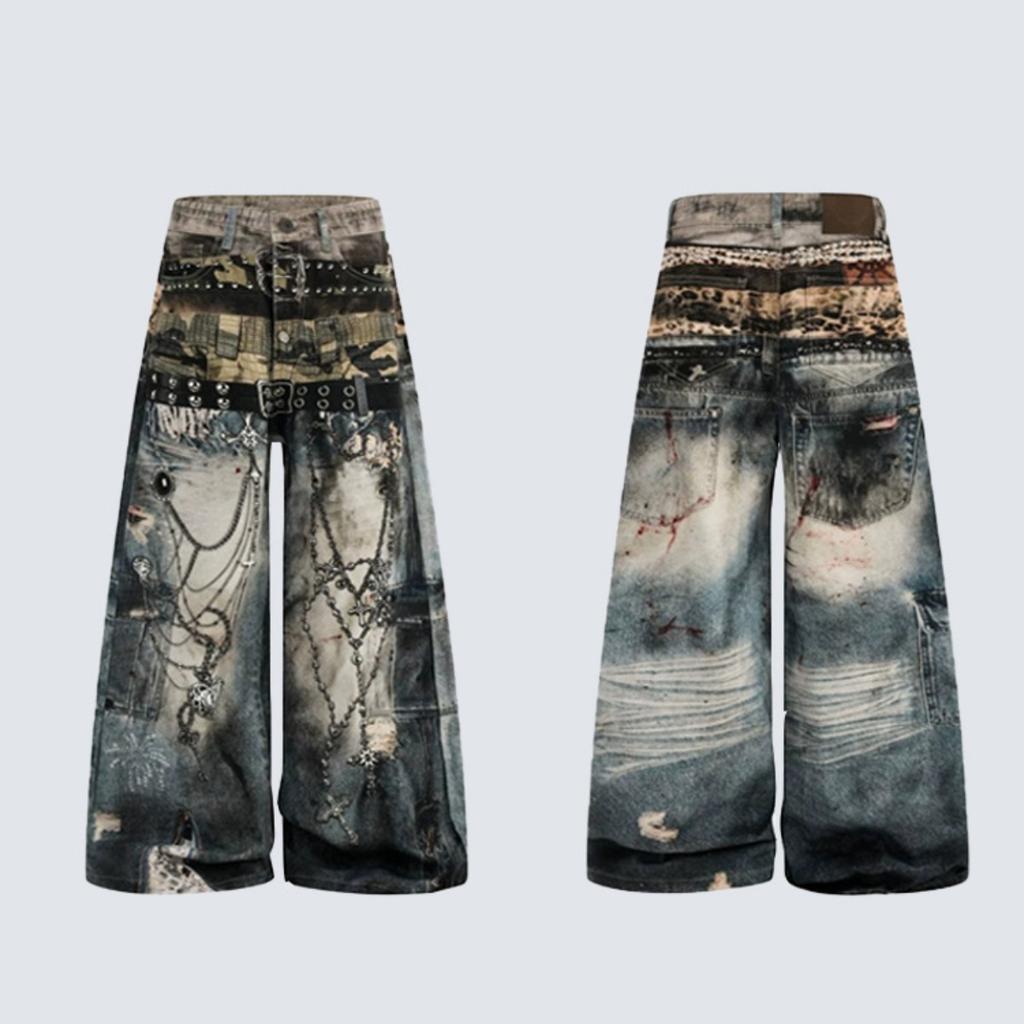 STREETRICH Women's Fashionable Printed Patterns Street Pants Casual Bottoms High Waist Thin Trousers Female Unisex Wide Leg Sweatpants