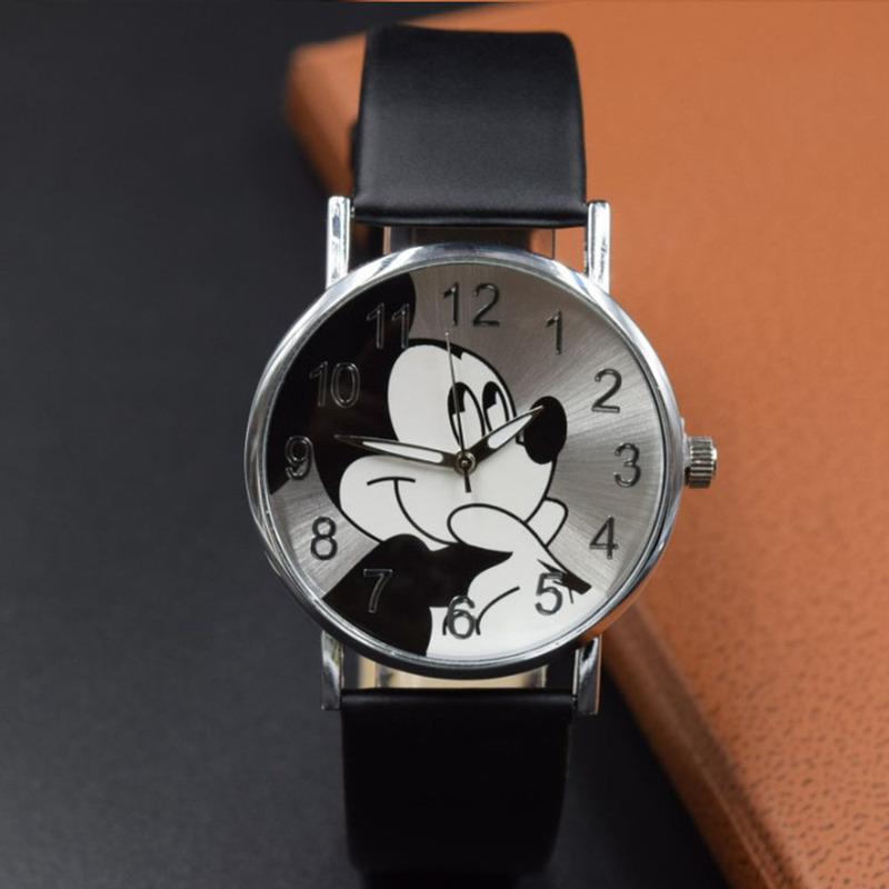 Детские часы Disney Mickey Cartoon Модные часы Ремешок из ПУ кожи Кварцевые часы Подарок на день рождения для студентов мальчиков и девочек