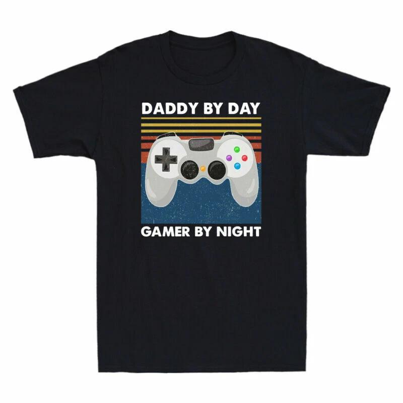 Daddy By Day Gamer By Night Vintage Gaming Dad T-Shirt Tee Gift for Father's Day