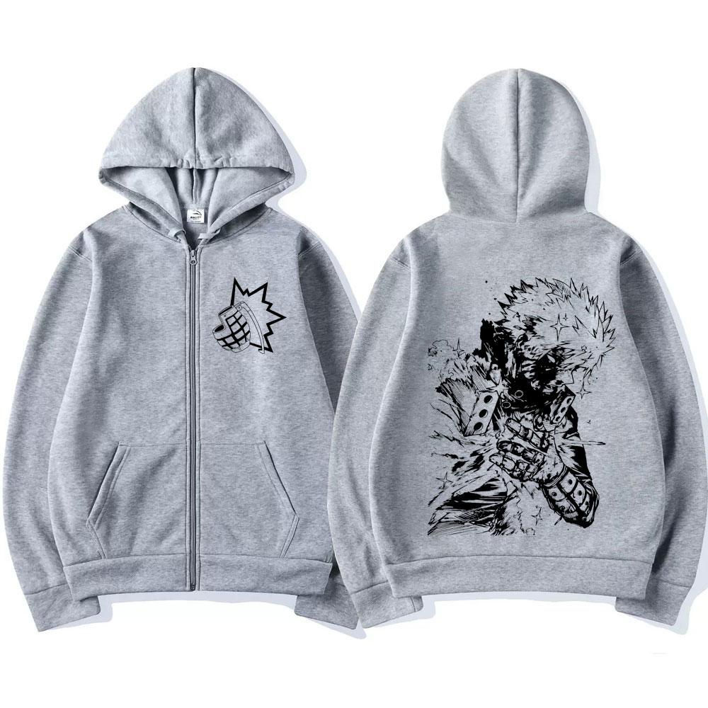 Anime My Hero Academia Bakugou Katsuki Zipper Hoodies Men Fashion Long Sleeves Zip Up Hooded Sweatshirts Coats Jacket Streetwear