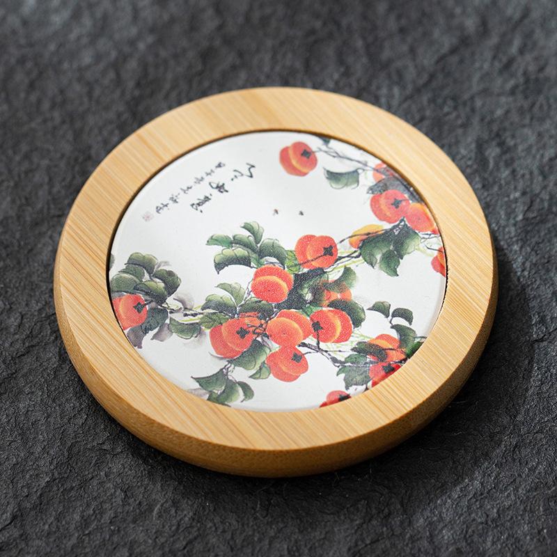 Расписанные вручную керамические подставки из бамбука, подставки под чашки для чая в виде сливы и орхидеи, теплоизоляционные водонепроницаемые нескользящие коврики для кухни
