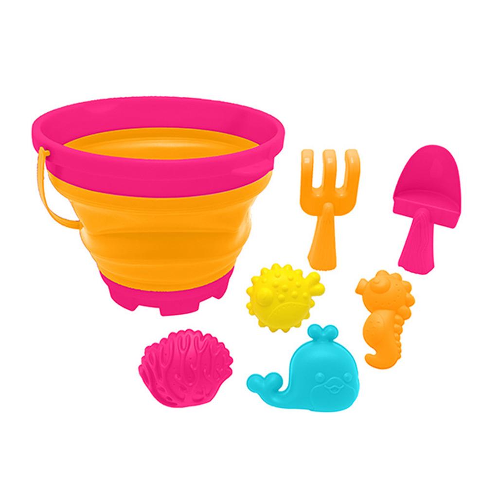 Детский набор для пляжа, складное пляжное ведро для путешествий, пляжная игрушка с формочкой для песка, лопаткой и граблями, подходит для маленьких мальчиков и девочек