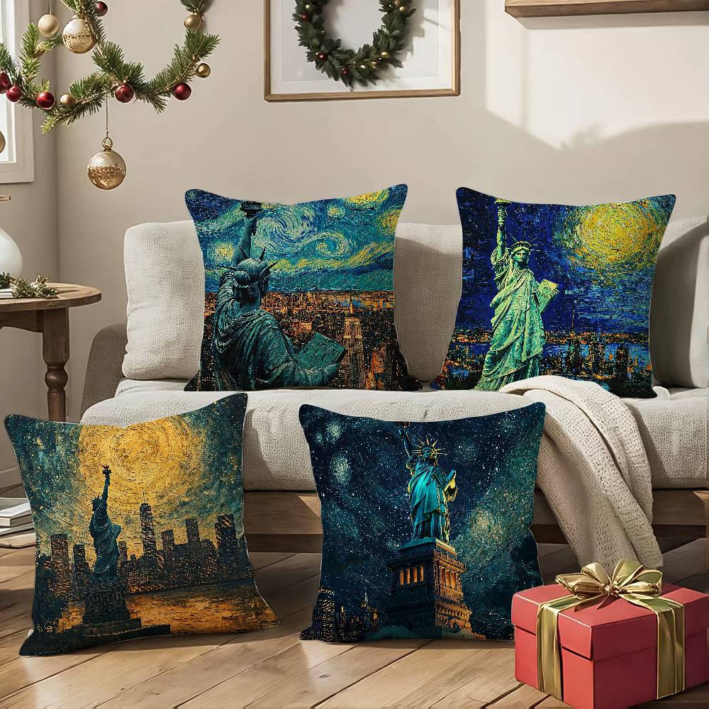 Подушка с изображением Статуи Свободы, Комфортная, для дивана-кровати, Шелковистая, элегантная, Невидимая молния, Декоративная наволочка