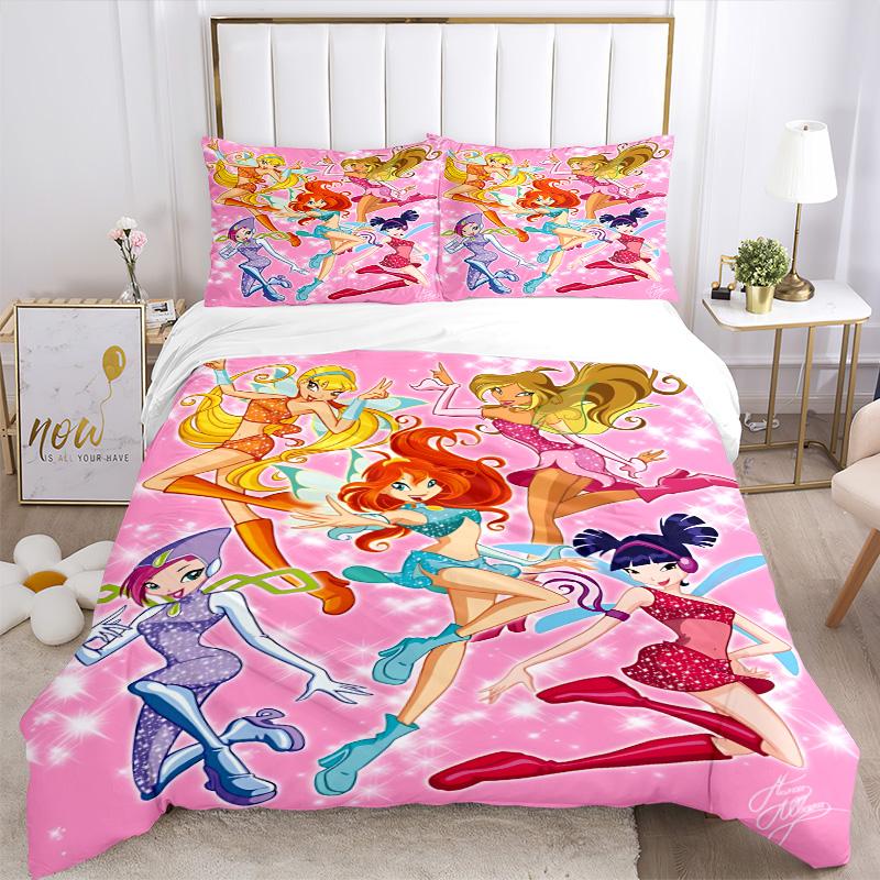 Magical Winx Adventure Print 3Pcs Bedding Setduvet Cover With 2 Bedropillowcase Home Birthday Gift