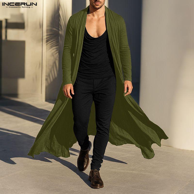INCERUN S-5XL Men Long Sleeve Open Front Casual Long Cardigan Coats