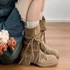 Ретро пустошь бахрома рыцарские сапоги женские сапоги на толстом каблуке 2025 новые осенне-летние западные ковбойские сапоги-чулки