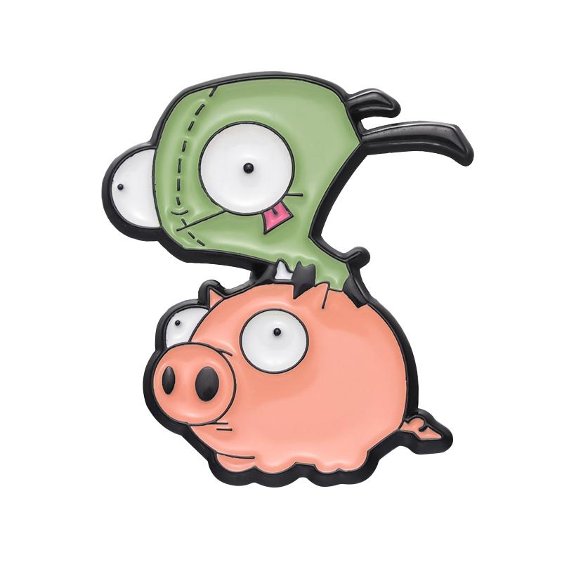Invader ZIM Enamel Pins Custom Cartoon Dib Pig Brooches Lapel Badges Anime TV Series Jewelry Gift for Fans Friends