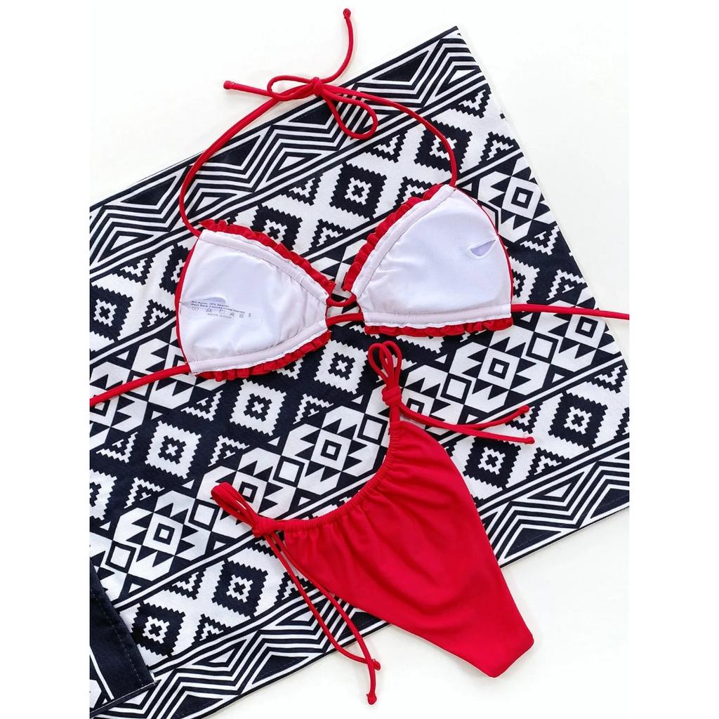 2024 Sexy Ruffle Frill Bikini Solid Swimwear Women Swimsuit Female Bikini Set Brazilian Bathing Suit Beachwear Swim Lady Bathers