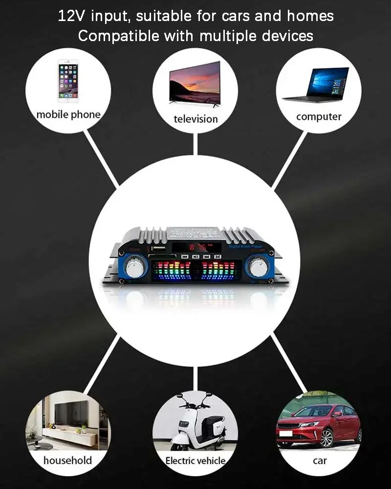 HiFi Sound Amplifier 4 Channel Digital Audio Bluetooth Amplifier 1600W Peak Power Karaoke Player FM Radio Support Remote Control