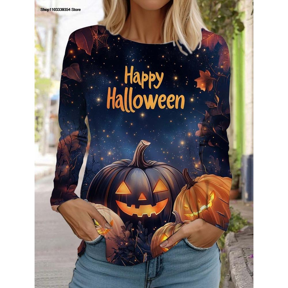 Halloween Women's long sleeved T-shirt Pumpkin 3D Printed Autumn Long
