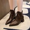 Retro Style Pointed Lace-up Martin Boots Women's 2025 Autumn and Winter New Versatile Lace-up High Heels Thick Heel Short Boots