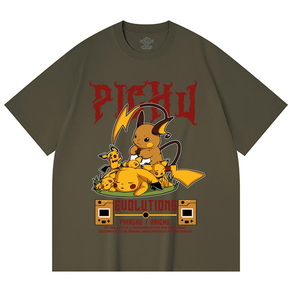 230 Gsm 100% Cotton Pokemon V18 Pikachu Evolutions Print Unisex Heavy Cotton T Shirt
