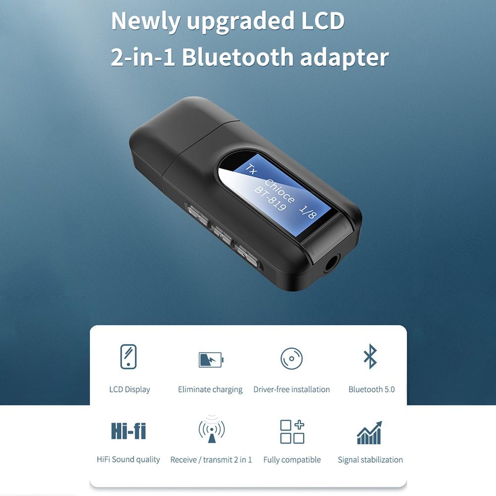 Приемник Bluetooth 5.0, передатчик, беспроводной аудиосигнал с адаптером ЖК-экрана, 3,5 мм, AUX, автомобильный Bluetooth, громкая связь