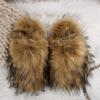 Мода Мода Теплые тапочки Роскошные тапочки Женские Открытый носок Мех енота Слайды Женская обувь Женские Плоские Полутапочки Удобная обувь