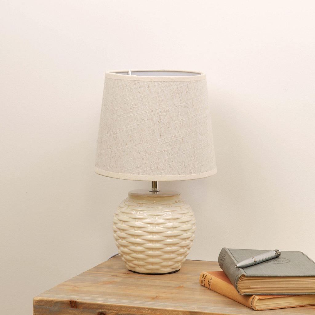 Basket Weave Table Lamp with Beige Linen Shade