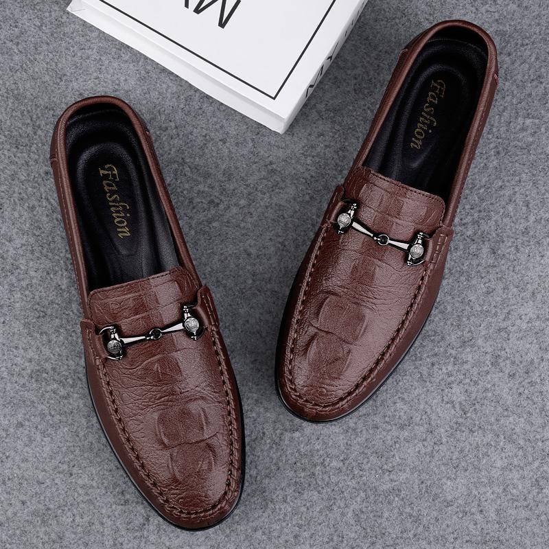 FashionHandmade Genuine Leather Mens Shoes Comfortable Casual Loafers Slip On Shoes Crocodile Pattern Driving Flats Hot Sale Moccasins