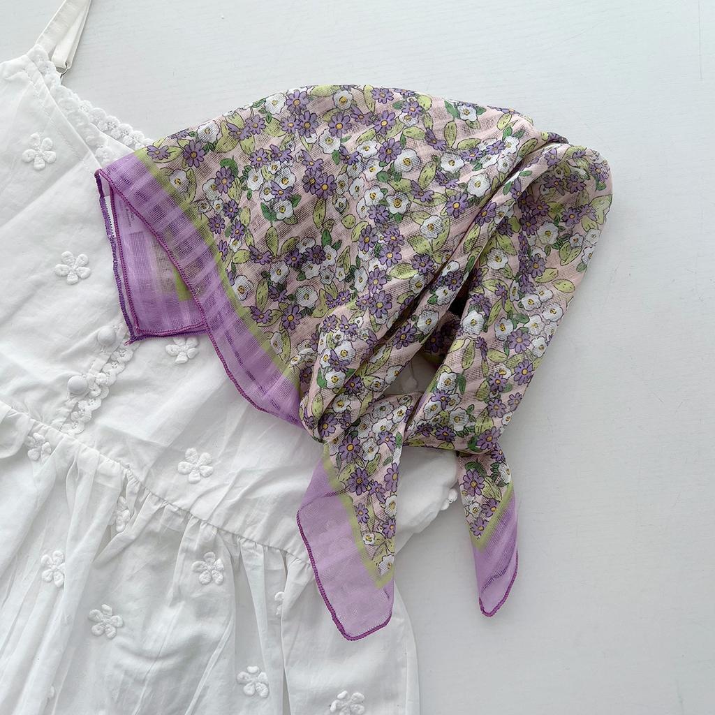 Retro Countryside Small Square Scarf French Artistic Cotton And Linen Scarf Women'S Spring And Autumn Summer Sun Shading And Sun Protection Headscarf