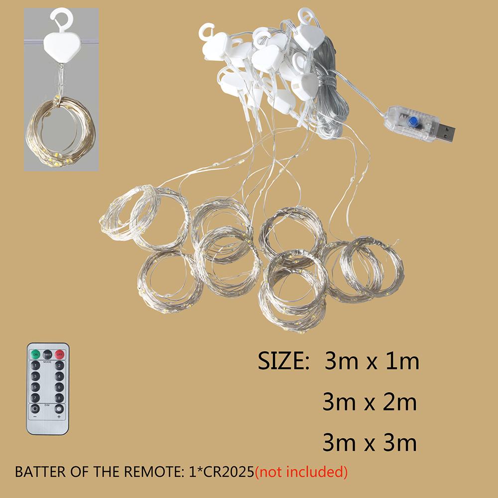 3 м светодиодные гирлянды для занавесок, медная проволока, гирлянда из гирлянд на Новый год, Рождество, украшение для дома, кемпинга, вечеринки на открытом воздухе