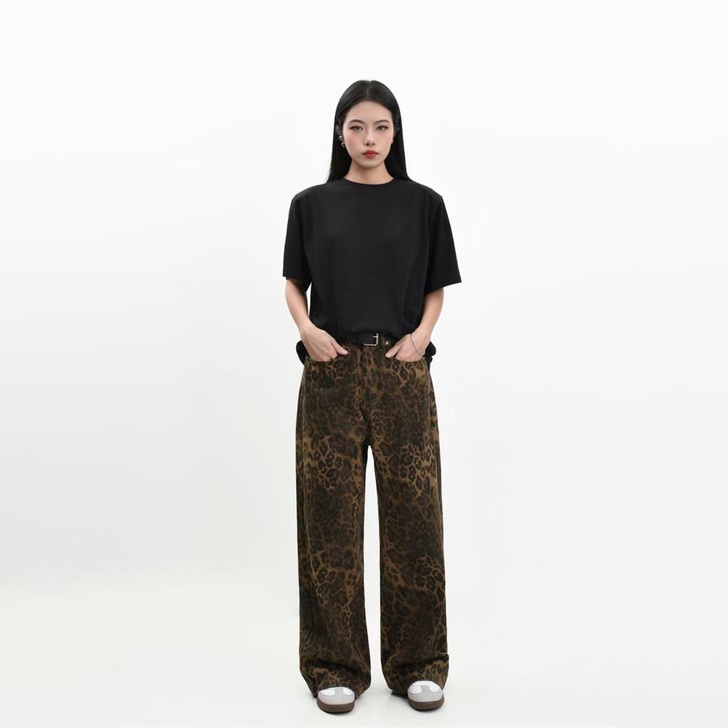 Джинсы Y2k с леопардовым принтом, женские широкие джинсовые брюки большого размера, уличная одежда, винтажные свободные мешковатые дизайнерские джинсы в стиле хип-хоп