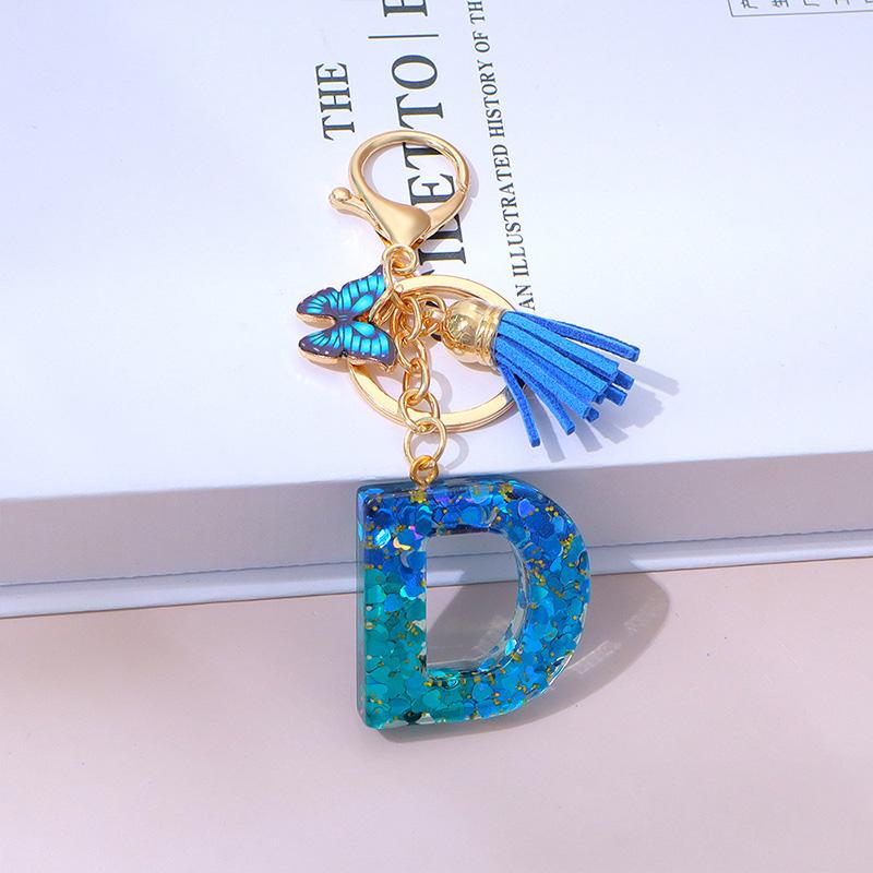 1 шт. Брелок с надписью для подвески на рюкзак, держатель для ключей, брелок с кисточкой, бабочка, милая градиентная смола, синий с пайетками