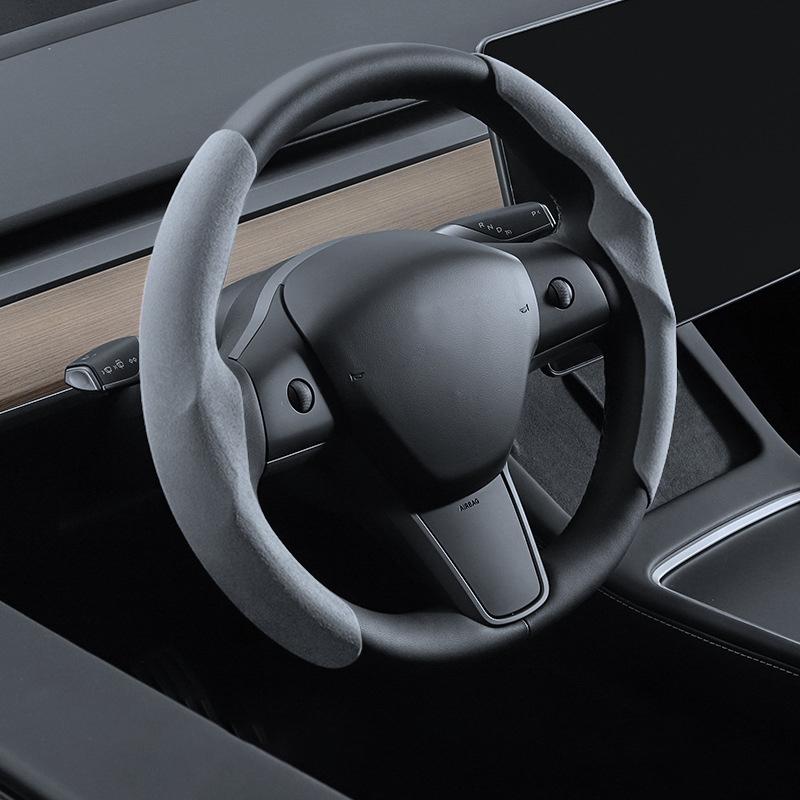 Для Tesla Руль Чехол Модель 3/Y Замша Углеродное волокно Ультратонкий Пот Впитывающий Специальный Руль Автомобильные Аксессуары