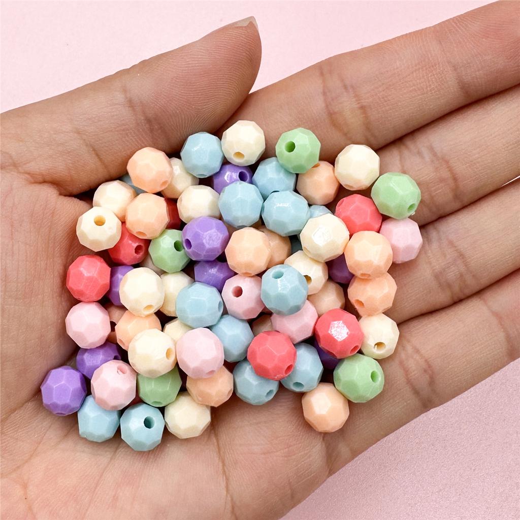Сплошные цветные круглые бусины, 50 шт., акриловое детское ожерелье, цепочка для мобильного телефона, аксессуары, браслет, подарочная сумка, 7,5*8 мм, разная огранка