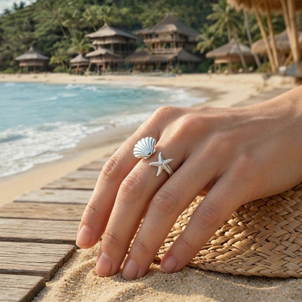 Elegant Open Finger Rings Zinc Zinc Alloy Stainless Steel Rings Fashion Shell Starfish Rings Women