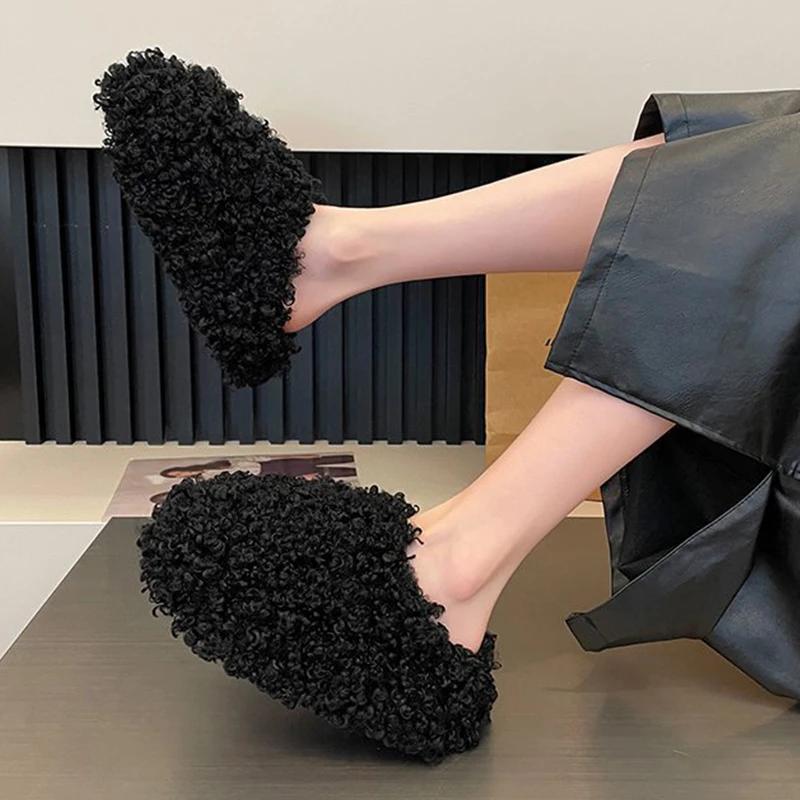 Мода Зима 2025 Модная Женская Обувь Удобные Плюшевые Велюровые Теплые Тапочки Домашние Нескользящие Легкие Мягкая Подошва Комнатные Тапочки