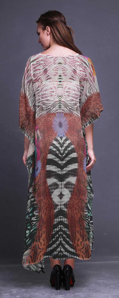Phagun Floral & Animal Skin Womens Long Beach Kaftan Beachwear Bikini Coverup Maxi