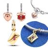 Серебро 925 Сердце Конверт Золотые Шармы Бусины Подходят для Браслета Подвеска для Женщин Тонкие Ювелирные Изделия Подарок Своими Руками
