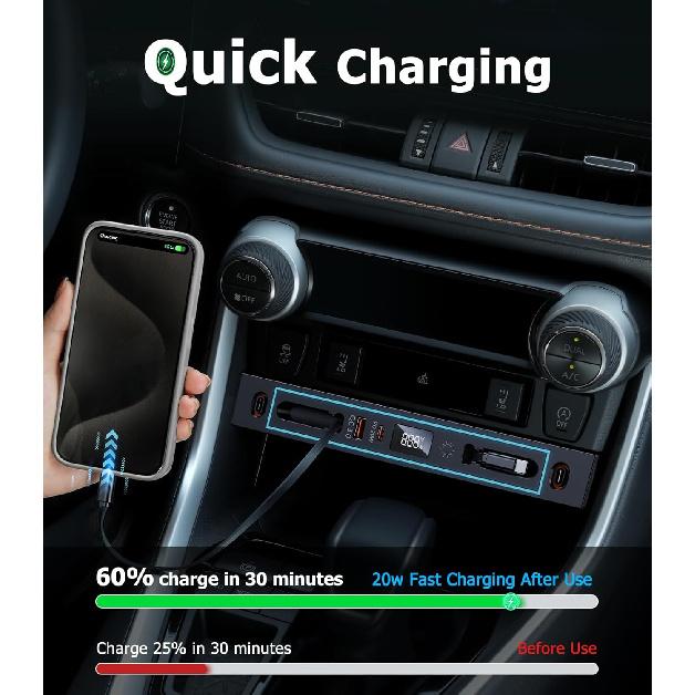 For Toyota RAV4 Car Charger USB Hub With RGB Light, 4-Port Retractable Docking Station For Toyota RAV4 Accessories 2025 2024 , Center Console