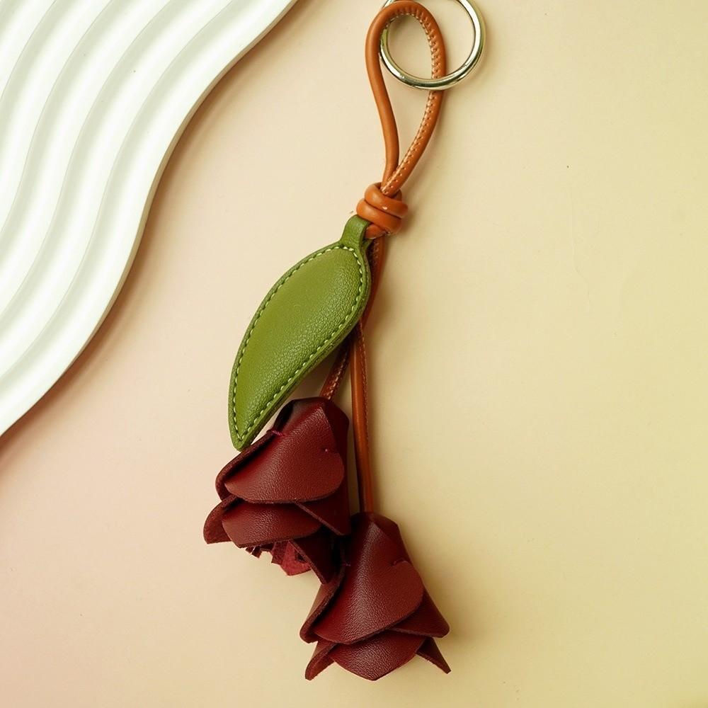 Leather Pu Flower Keychain Hanger Bag Decoration Lovely Tulip Bag Pendant Luggage Accessories