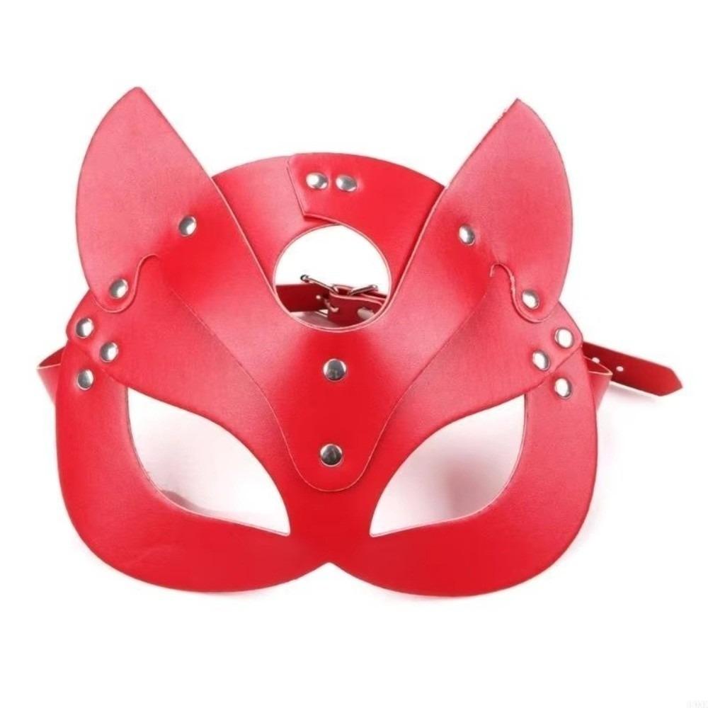 Zinc Zinc Alloy Halloween Mask Animal Ears Mask Half Face Mask Punk PU Leather Mask Women